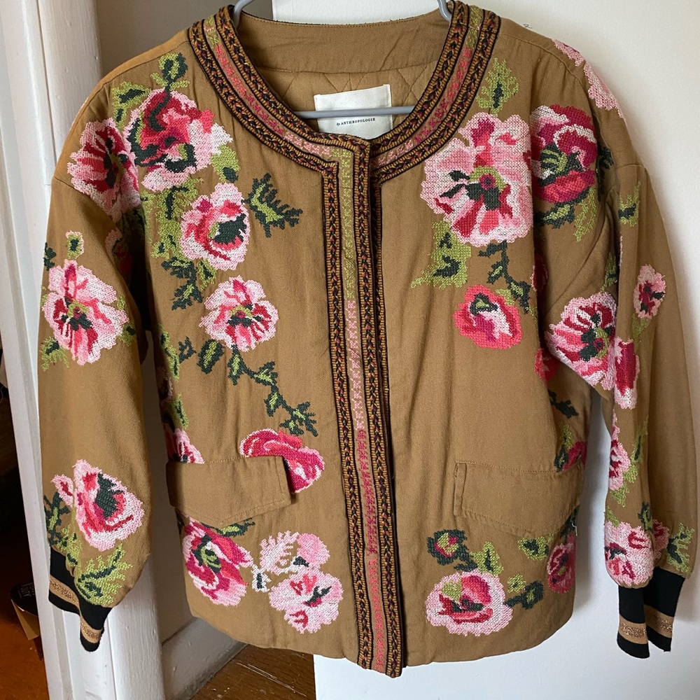 Anthropologie Floral Jacket with Embroidery
